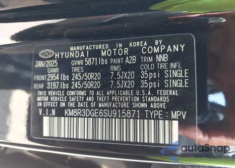 2025 Hyundai Palisade Xrt из США, поврежденный, VIN KM8R3DGE6SU915871